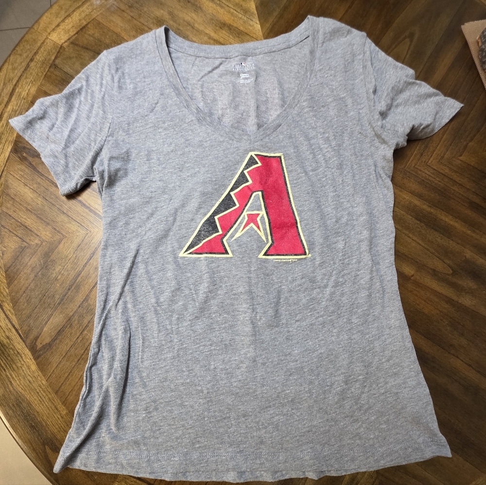 Heather Gray V-Neck Tee with Red and Black Graphic